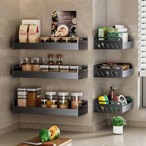 厨房置物架壁挂式免打孔家用厨房储物层架支架多功能调料品收纳架