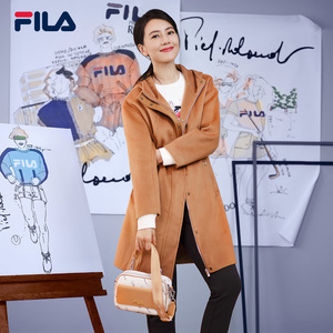 fila斐乐高圆圆同款女绵羊毛呢外套2021春季新款运动休闲保暖大衣