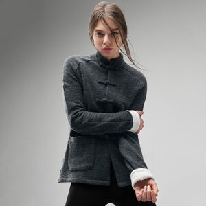 柒唐秋冬新款羊毛改良唐装上衣短外套女复古盘扣中式立领挽袖百搭