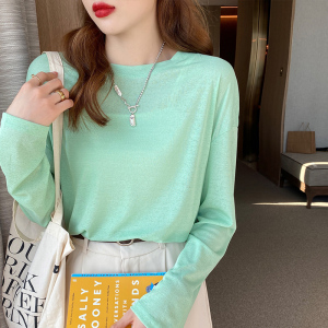 防晒长袖面膜t恤女夏冰丝空调衫薄款宽松罩衫纯色打底衫内搭上衣