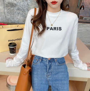 白色磨毛打底衫女秋冬内搭韩版宽松叠穿字母长袖t恤百搭洋气上衣