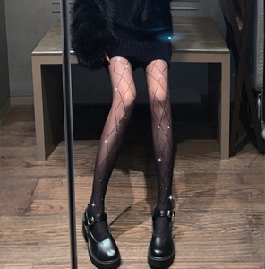 黑色钻石丝袜新款网红ins潮网袜女日系潮流提花菱形带钻连裤袜子