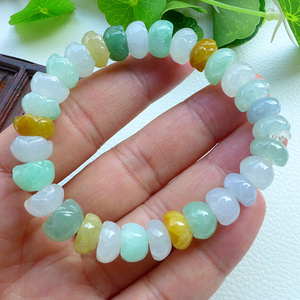 翡翠手串莲花手链三彩多彩冰糯种缅甸天然老坑a货真玉佩莲花手串