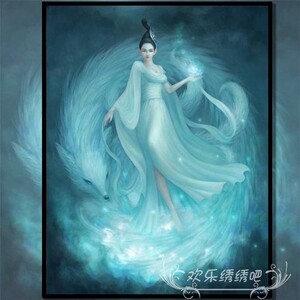 十字绣套件2021新款客厅唯美古风 青丘九尾狐传说星夜白狐钻石画