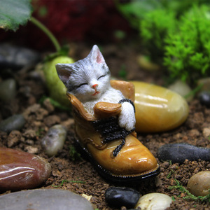 创意趣味可爱靴子小猫微景观摆件花盆场景猫咪模型装饰外贸工艺品