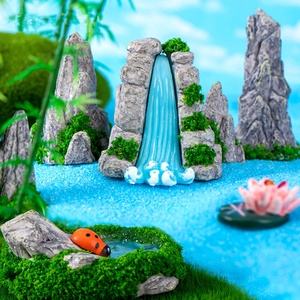 山水风景水池风景田园摆放桌面蘑菇瀑布假山微景观奇石装饰小摆件