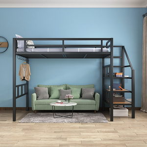 铁艺简约现代复式小户型省空间多功能高架床单上层上床下桌二楼床
