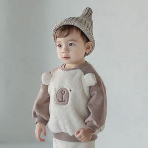 Y750韩国进口冬季男女宝宝可爱小熊加绒套头卫衣婴儿长袖衣服童装