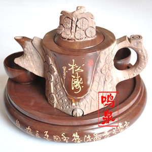 山东木鱼石圣松功夫茶具，木鱼石半抛光原石茶壶茶具茶杯手工石壶