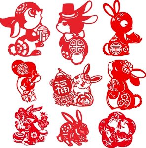 2023年兔年儿童幼儿园生肖动物兔子传统镂空春节窗花贴纸