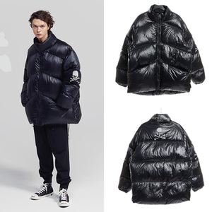 mmj骷髅头字母印花立领插袋羽绒服高街暗黑纯色简约外套秋冬情侣