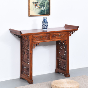 明清古典中式实木仿古供桌花瓶雕花两斗条案桌佛台神台1.2米贡桌
