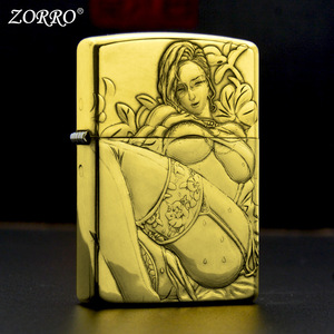 包邮zorro佐罗黄铜3d浮雕织田美女个性创意防风砂轮煤油打火机
