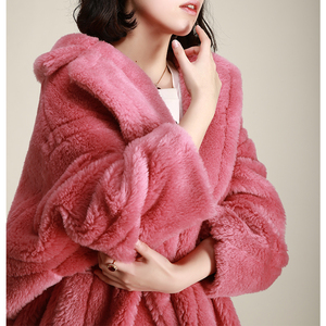 nz乔晶晶同款m家teddy粉色泰迪熊大衣女全羊毛羊剪绒皮草外套冬季