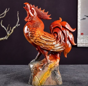 寿山石工艺品大公鸡金鸡报喜石雕生肖鸡大吉大利一鸣惊人吉祥摆件