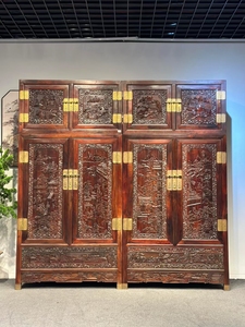 大红酸枝百子图顶箱柜两件套中式古典红木雕花家具储物柜大衣柜