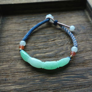 莲藕手链女天然a货翡翠藕节手绳玉藕手牌玉手排弯条 玉珠绳子编织