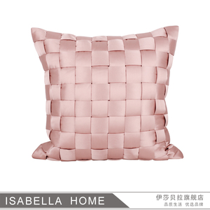 样板间现代简约粉色手工编织抱枕套大靠枕原创设计沙发方形靠垫套