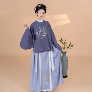 墨语猫相思记明制汉服女全套原创正品紫色圆领大襟袄裙中衣百迭裙