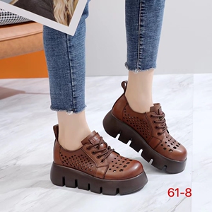 景本色正品2023真皮圆头厚底打孔轻便舒适时尚女鞋松糕凉鞋包邮