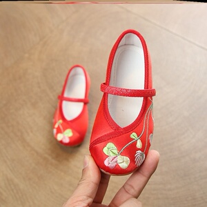 夏款儿童演出圆口布鞋女孩透气中式凉鞋圆头浅口女童鞋松紧中大童