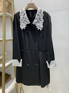 维拉玛拉专柜法式蕾丝钩花翻领收腰显瘦双排扣连衣裙女装早秋新款