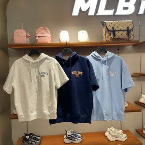 韩国潮牌MLB正品代购24新款NY洋基队字母logo连帽短袖卫衣HDV04