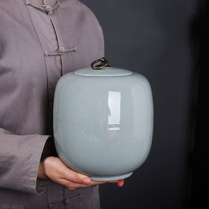 哥窑大号茶叶罐2斤装密封储存罐陶瓷散装大茶缸通用茶盒防潮罐子