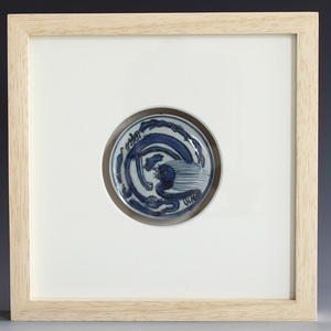 明代万历青花手绘纹瓷片标本镜框装饰挂画老瓷片装饰品明清老瓷片