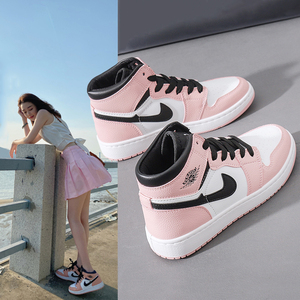 新款aj女鞋高帮正版空军一号夜光樱花粉色运动冰淇淋拼色鸳鸯板鞋