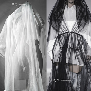 超软婚纱网纱布 透视网孔高定礼服创意设计服装面料/黑白红