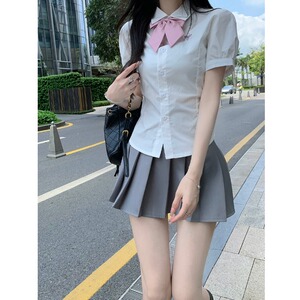 直播衣服女主播纯欲少女蝴蝶结制服短袖衬衣百褶裙jk学院风两件套