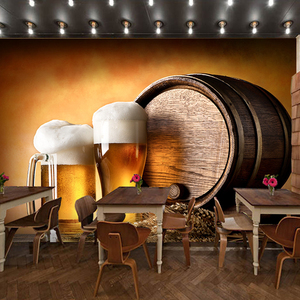 3d复古酒吧墙纸啤酒主题酒文化壁画休闲吧餐厅咖啡厅烧烤店壁纸