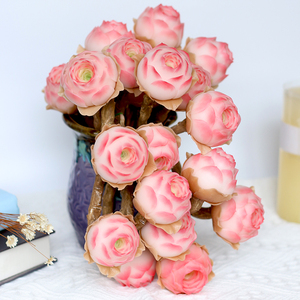 树脂黏土手工多肉植物粉色山地玫瑰盆栽仿真花室内客厅装饰摆件