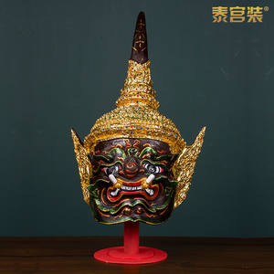 泰国半手工艺佛像战神面具泰式东南亚风格会所餐厅鲁士头装饰摆件