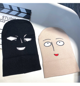 搞怪表情毛线帽子女秋冬可爱中二茫然脸一拳超人光头琦玉套头帽男