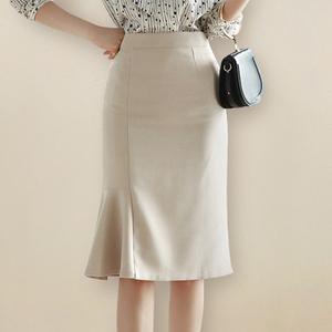 米色气质包裙修身包臀半身裙鱼尾裙不对称裙摆拼接小众设计感半裙