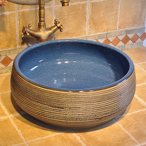 仿古台上盆圆形艺术盆洗手盆洗脸盆面盆洗手池雕刻陶瓷线条盆包邮