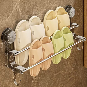 新款卫生间吸盘毛巾架升级双杆置物架可放拖鞋挂架带挂钩厨房家用