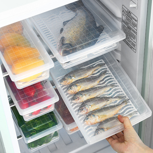 冰箱冷冻鱼肉沥水保鲜盒厨房分类收纳盒塑料长方形带盖冷藏盒