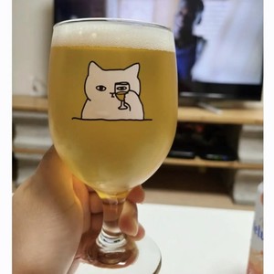 和小猫一起干杯可爱女生猫咪酒杯玻璃葡萄酒杯啤酒杯红酒高脚杯子