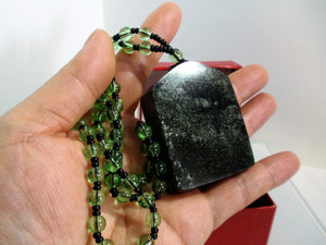 崂山绿石海底玉墨玉大牌子项链吊坠青岛特产护身平安玉牌送礼盒