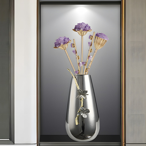 现代简约不锈钢花瓶摆件客厅电视柜玄关餐桌高级插花创意家居装饰