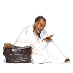 包邮李白看书读书石湾陶瓷公仔人物家居装饰摆件盆景假山渔缸摆设