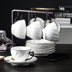 欧式陶瓷咖啡杯套装 英式下午茶红茶具  描金小奢华咖啡套具配架