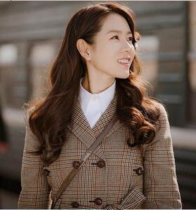 爱的迫降孙艺珍同款双排扣中长款风衣外套明星复古千鸟格大衣女装