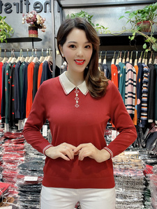 丝衣菲919766正品2021秋新款翻领大码天丝针织衫高端气质毛衣女装