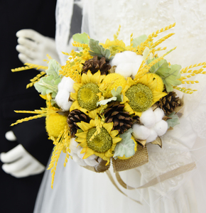 风名手工仿真花婚礼花艺新娘手捧花束向日葵永生花棉花bouquets