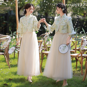 伴娘服中国风2022秋冬新款姐妹裙气质伴娘团汉服中式婚礼晚礼服女