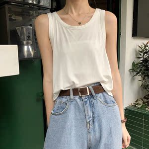 吊带背心女夏外穿潮宽松性感短袖t恤露锁骨上衣小心机无袖打底衫